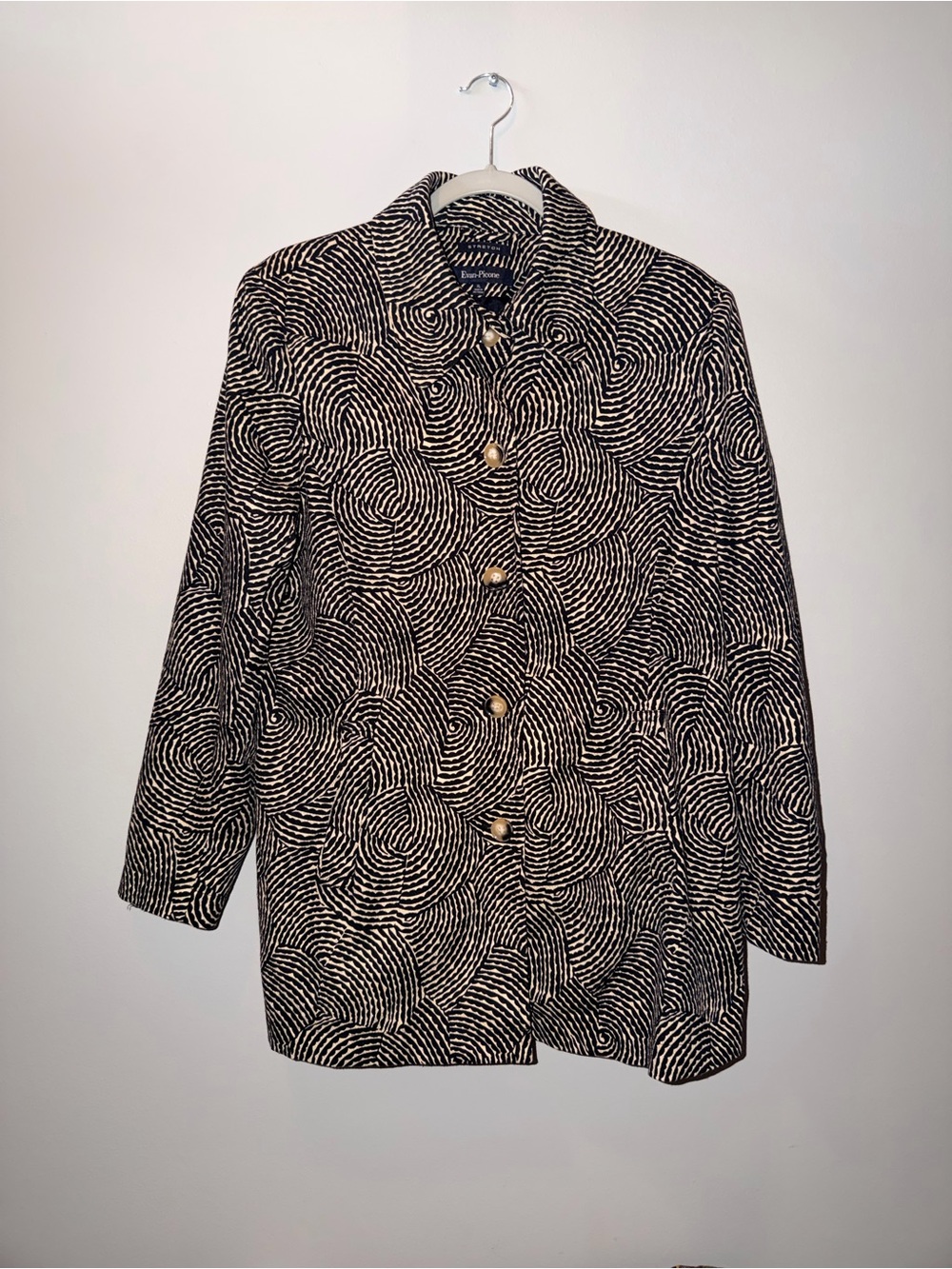 Evan Picone Black & Cream size XL Swirl-Print Button Blazer